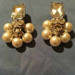 Vintage Clip-On Earrings Lee Angel Rhyne Stones with Faux Pearls